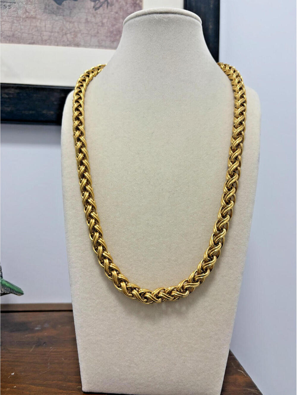 Vintage Monet Shiny Gold Tone Byzantine Style Link Necklace 24" Chunky Bold